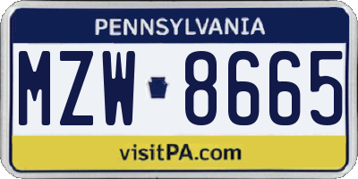 PA license plate MZW8665