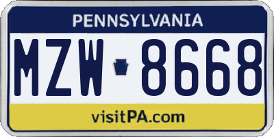 PA license plate MZW8668