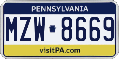 PA license plate MZW8669