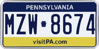 PA license plate MZW8674