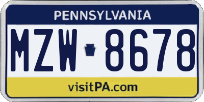 PA license plate MZW8678