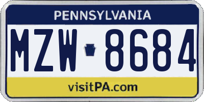 PA license plate MZW8684