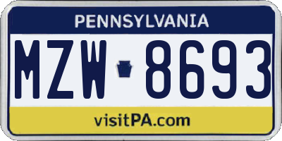 PA license plate MZW8693