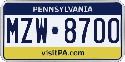 PA license plate MZW8700