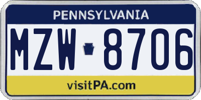 PA license plate MZW8706