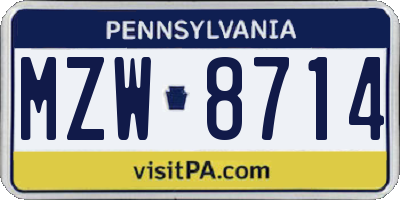 PA license plate MZW8714