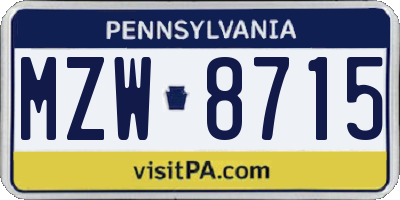 PA license plate MZW8715
