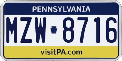 PA license plate MZW8716