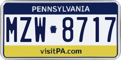 PA license plate MZW8717