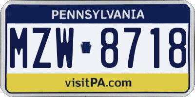 PA license plate MZW8718