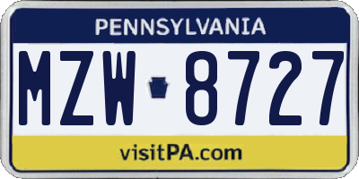 PA license plate MZW8727