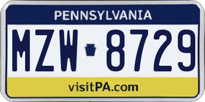 PA license plate MZW8729