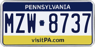 PA license plate MZW8737