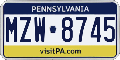 PA license plate MZW8745