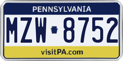PA license plate MZW8752
