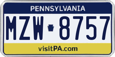 PA license plate MZW8757