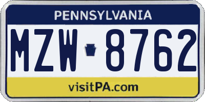 PA license plate MZW8762