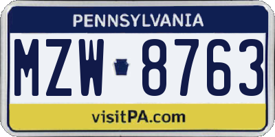 PA license plate MZW8763