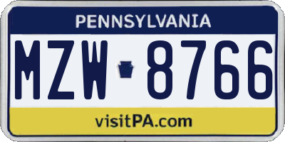 PA license plate MZW8766
