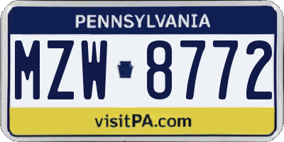 PA license plate MZW8772