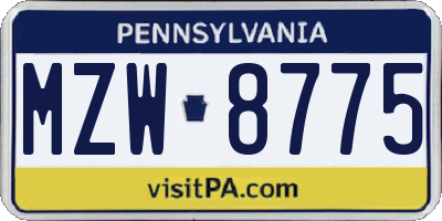 PA license plate MZW8775