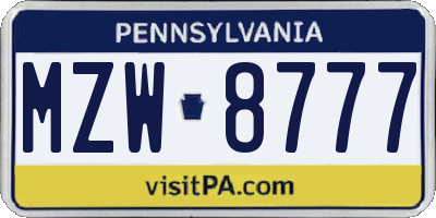 PA license plate MZW8777