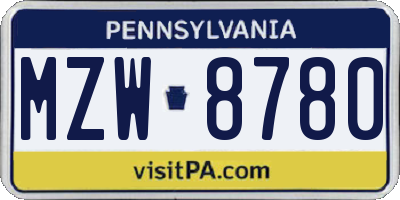 PA license plate MZW8780