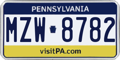PA license plate MZW8782