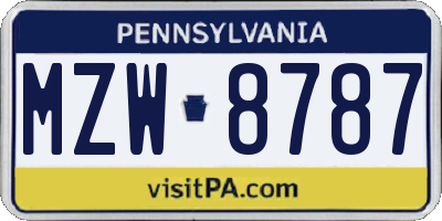 PA license plate MZW8787