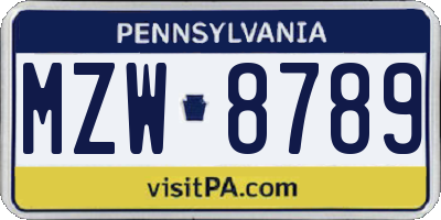 PA license plate MZW8789