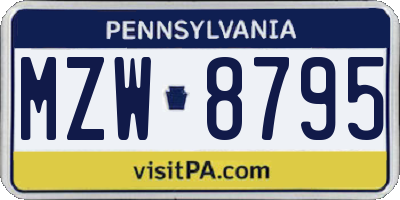 PA license plate MZW8795