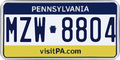 PA license plate MZW8804