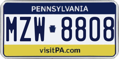 PA license plate MZW8808