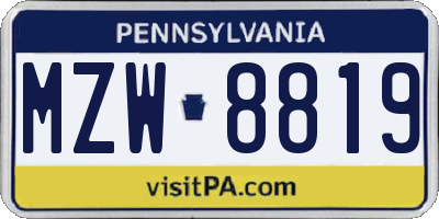 PA license plate MZW8819