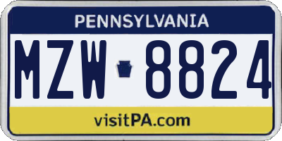 PA license plate MZW8824