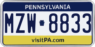 PA license plate MZW8833