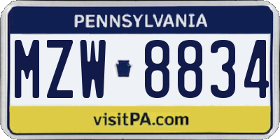 PA license plate MZW8834