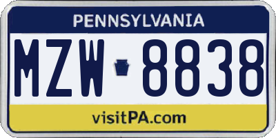 PA license plate MZW8838