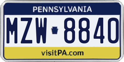PA license plate MZW8840
