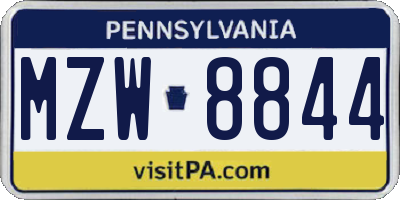 PA license plate MZW8844