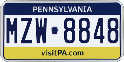 PA license plate MZW8848