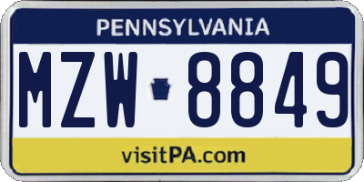 PA license plate MZW8849