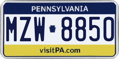 PA license plate MZW8850