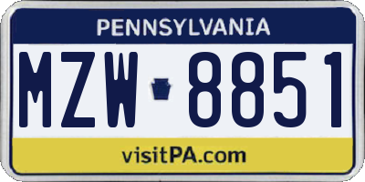 PA license plate MZW8851