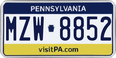 PA license plate MZW8852