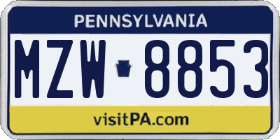 PA license plate MZW8853