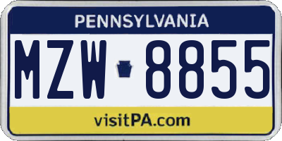 PA license plate MZW8855