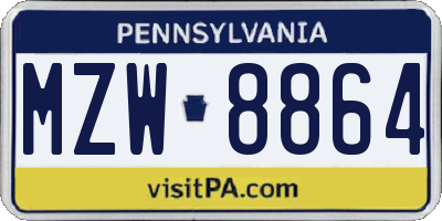 PA license plate MZW8864