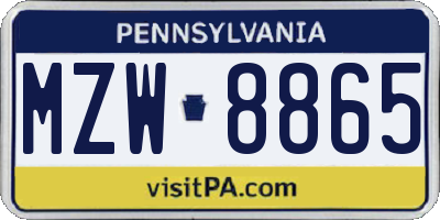 PA license plate MZW8865