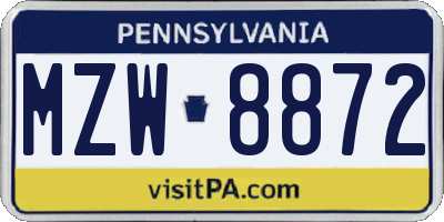 PA license plate MZW8872
